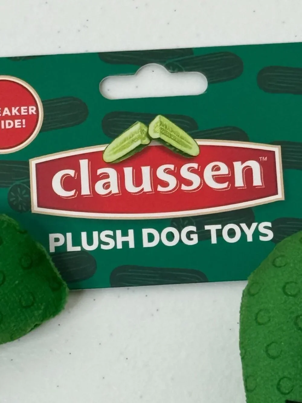 Claussen Pickle Plush Dog Toy Squeaky Green Pickles New